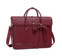 MOSISO Laptop Bag for Women,14 inch PU Leather Computer Bag, Wine Red | 13-13.3 inch Laptop Shoulder Bag Convertible Backpack,Messenger Bag Casual Handbag Work Travel Briefcase with Bowknot