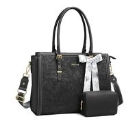 MOSISO Laptop Bag for Women,17-17.3 inch PU Leather Tote Bag, Black