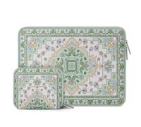 MOSISO Laptop Case 13.3 inch, 13-14 inch Laptop Sleeve Compatible with MacBook Air/Pro 13 / Pro 14,HP Dell Acer ASUS Lenovo,Vintage National Flower Neoprene Carrying Computer Bag with Small Case,Green