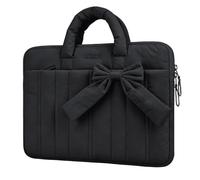 MOSISO Laptop Case 14 inch Compatible with HP Lenovo Dell ASUS Acer, Black | 14 inch Puffy Laptop Sleeve Compatible with HP Stream, Dell Latitude, Rectangle Quilted Bag with Bow&Handle&Soft Lining