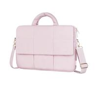 MOSISO Laptop Shoulder Bag, 15-15.6 inch Computer Bag Compatible with MacBook Pro 16 inch, HP, Dell, Lenovo, Asus Notebook, Rectangle Quilted Flapover Sleeve with Front Zipper & 3 Open Pockets, Pink
