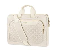 MOSISO Laptop Shoulder Bag, 15.6 inch Computer Bags Compatible with MacBook Pro 16 M4 M3 M2 M1/Air 15 M4 M3 M2, 15-15.6 inch,HP,Dell,Acer,Notebook, Messenger Bag with Front Square Quilted Pocket,Beige