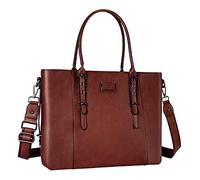 MOSISO Laptop Tote Bag (15-16 inch), PU Leather Shoulder Briefcase Handbag Compatible with MacBook & Notebook Large Capacity with Padded Compartment, Brown