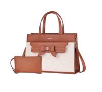 MOSISO Laptop Tote Bag, 15.6 inch PU Leather Flapover Pocket Tote Bag & Clutch Purse, Work Bag with Bowknot for Women, Waterproof Computer Briefcase for Business Office, Brown