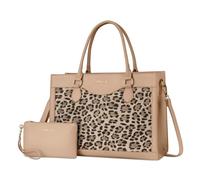 MOSISO Laptop Tote Bag, 15.6 inch PU Leather Laptop Bag, Apricot | Waterproof Leopard Grain Computer Bags with Large Capacity for Women Work Briefcase & Clutch Purse for Business Office