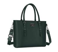 MOSISO Laptop Tote Bag (17-17.3 inch), PU Leather Shoulder Briefcase Handbag Compatible with MacBook & Notebook Large Capacity with Padded Compartment, Midnight Green