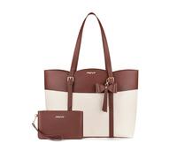 MOSISO Laptop Tote Bag for Women,15.6 inch PU Leather Tote Bag, Brown | Arc-shaped Pocket, Clutch Purse, Large Capacity Work Bags with Bowknot,Waterproof Computer Bags Briefcase for Business Office