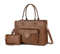 MOSISO Laptop Tote Bag for Women, 15.6 inch PU Leather Tote Crossbody Handbag with Laptop Compartment, Large Capacity Waterproof Shoulder Computer Bag for Teacher College Work Business Office, Brown