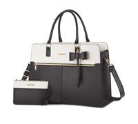 MOSISO Laptop Tote Bag for Women, PU Leather Work Bag | with Clutch Purse&Bowknot,Large Capacity Waterproof Handbag Shoulder Computer Bags Work Briefcase for Business Teacher Office