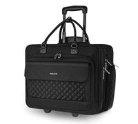 MOSISO Rolling Laptop Bag, 15.6 inch Rolling Briefcase for Women Men, Expandable Overnight Rolling Computer Bag with Flapover Pocket & Belt on 2 Wheels for Work Travel Business, Black