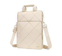 MOSISO Vertical Laptop Bag 13.3 inch, 13-14 inch Computer Shoulder Bag Compatible with MacBook, HP, Dell, Lenovo, Asus Notebook, Rhombus Quilted Messenger Case Front Pocket&Handle&Belt, Sand