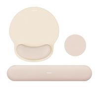 MOSISO Wrist Rest Support for Mouse Pad&Keyboard Set, Circle Curved Ergonomic Mousepad&Coaster Non-Slip Base Home/Office Pain Relief&Easy Typing Pad with Soft Cloth&Silicone Lining, Apricot