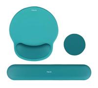 MOSISO Wrist Rest Support for Mouse Pad&Keyboard Set, Circle Curved Ergonomic Mousepad&Coaster Non-Slip Base Home/Office Pain Relief&Easy Typing Pad with Soft Cloth&Raised Memory Foam, Teal Green