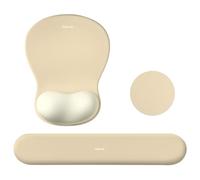MOSISO Wrist Rest Support for Mouse Pad&Keyboard Set, Curved Ergonomic Mousepad&Coaster Non-Slip Base Home/Office Pain Relief&Easy Typing Cushion with Soft Cloth&Silicone Lining, Khaki