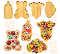 MOSITU 4 Pcs Baby Shower Charcuterie Board Set Bamboo Serving Trays with Cloud Bear Milk Bottle Onesie Pattern for Gender Reveal Party Snacks Fruit Cheese Display