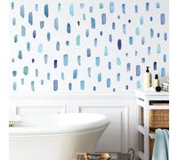 MOSITU 72 Pcs Blue Brush Strokes Wall Stickers, Watercolor Abstract Lines Decals Peel and Stick Removable Vinyl for Bathroom Bedroom Living Room Cabinet Wall Art - Modern Boho Brushstroke Decor