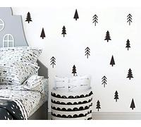 MOSITU Black Pine Tree Wall Stickers 37 Pcs 3 Sheets Forest Silhouette Decals Peel and Stick Minimalist Woodland Vinyl Stickers for Nursery Kids Bedroom Living Room Sofa TV Backdrop Decor
