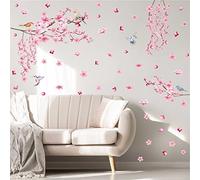 MOSITU Cherry Blossom Wall Decals 66 Pcs Pink Flower Tree Branch Stickers Watercolor Birds Spring Floral Removable Vinyl for Girls Room Bedroom Living Room Decor