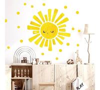 MOSITU Large Sun Wall Decal 37 Pcs Yellow Sunshine Stickers with Small Polka Dot Watercolour Boho Sunlight Wall Decals for Nursery Bedroom Playroom Kids Room Decor