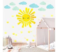 MOSITU Large Sunshine Wall Stickers 52 Pcs Watercolor Sun Cloud Polka Dot Decals Peel and Stick Yellow Sunlight for Nursery Bedroom Kids Room Decor