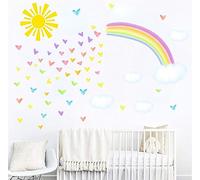 MOSITU Rainbow Wall Stickers 49 Pcs Watercolour Sun Cloud Heart Decals Removable Large for Nursery Bedroom Living Room Classroom Girls Her Decor