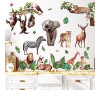 MOSITU Safari Animal Wall Stickers Jungle Animal Wall Decals Tropical Leaf Tiger Lion Elephant Zoo Animals Wall Decals Wild Animal Wall Stickers for Kids Room Bedroom Nursery Decor