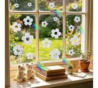 MOSITU Small Flower Window Clings 18 Pcs 2 Sheets Electrostatic Prism Vinyl Stickers Static Cling Rainbow Decals Anti Collision for Bird Strikes Glass Windows Sun Catcher