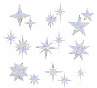 MOSITU Star Window Clings 25 Pcs 3 Sheets Static Cling Prismatic Vinyl Rainbow Decals Anti Collision for Bird Strikes Glass Windows Sun Catcher Stickers