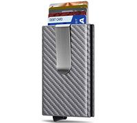 MOSIYEEF Pop Up Stealth Wallet for Men - RFID Blocking Card Wallet for Men with Money Clip - Minimalist Card Holder with Leather Wrapped - Front Pocket Slim Wallet for 6 Credit Cards - Gifts for Him,