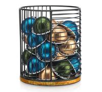 MosJos Coffee Pod Storage Holder, Metal Wire Basket with Wood Base, Countertop Coffee Capsule Organizer (89357)