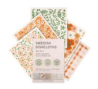 MosJos Swedish Dishcloths, Vintage Plant-Based Cellulose, 6.7x7.5 Inch, Super Absorbent, Multi-Surface, Machine Washable, Reusable, 5 Pack (Orange Green)