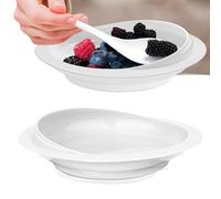 MOSKESON 2Pack Spill Proof Scoop Plate with Non-Skid Suction Base, Adaptive Self-Feeding Dinnerware for Elderly and Disabled(White)