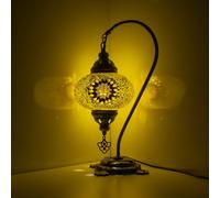 MOSLAND HOME Turkish Lamp Mosaic Table Lamps | Turkish Moroccan Lamp with Bronze Base | Handmade Swan Neck Tiffany Night Lamp | Mosaic Glass Bedside Night Lamp with Led Bulb