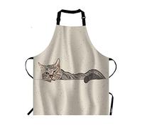 Moslion Cat Apron,The Lonely Kitten Lay on the Ground Pink Background Apron,Adjustable Neck Bib for Men Women,Suitable for Kitchen Cooking Waitress Chef