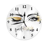 Moslion Eyelash Clock Beautiful Woman Eyes with Sparkle Gold Eyeshadow Party Makeup Round Wall Clock Slient Non Ticking Rustic Home Decor 10 Inch for Kitchen Bathroom Office