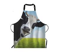 Moslion Funny Cow Apron,Milk Cow on Grass Dairy Cattle Farm Apron,Adjustable Neck Bib for Men Women,Suitable for Kitchen Cooking Waitress Chef