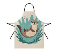 Moslion Otter Apron 31x27 Inch Cute Animal Ocean Otters Sea Water Bubble Sea Weed Kitchen Chef Waitress Cook Aprons Bib with Adjustable Neck for Women Men Girls