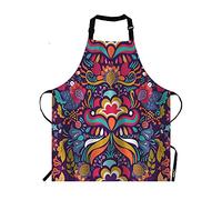 Moslion Vintage Colorful Flower Apron, Paisley Floral Pattern Bright Red Blue Yellow, Adjustable Neck Bib Apron, Unisex-Adults