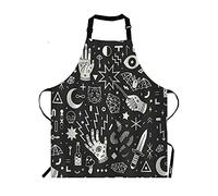 Moslion Witchcraft Apron,Hand Eyes Moon Skull Cat Bat Snake Dagger Mushroom Key Apron,Adjustable Neck Bib for Men Women,Suitable for Kitchen Cooking Waitress Chef