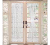 Moslovstar 2 Pcs Floral French Door Curtain Semi Sheer Privacy Curtain Panels for Patio Glass Door, Tieback Included, 54 x 40 inches, White