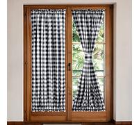 Moslovstar 2 Pcs French Door Buffalo Plaid Sidelight Curtains Rod Pocket Front Door Window Panels With Bonus Tiebacks, Black and White, 25 x 72 Inch
