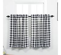 Moslovstar Black and White Tier Curtains Buffalo Check Gingham Rod Pocket Short Window Curtains for Farmhouse Kitchen Bathroom, 2 Panels, 27 x 36 Inch