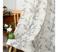 Moslovstar Black Floral Linen Curtains Semi Sheer Farmhouse Window Drapes Living Room Bedroom Back Tab Rod Pocket Curtains 52" W x 84" L, 2 Panels