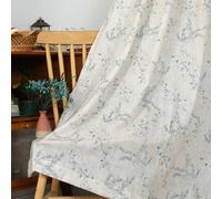 Moslovstar Blue Floral Linen Curtains Semi Sheer Farmhouse Window Drapes Living Room Bedroom Back Tab Rod Pocket Curtains 52" W x 63" L, 2 Panels