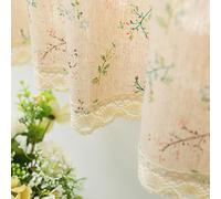 Moslovstar Farmhouse Cotton Linen Tier Curtain 24 Inch Long Elegant Floral Lace Window Treatment Kitchen Bathroom Short Curtain, 1 Panel, Little Grass and Flower on Beige