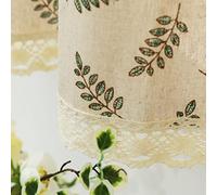 Moslovstar Farmhouse Cotton Linen Tier Curtain 31.4 Inch Long Elegant Leaves Lace Window Treatment Kitchen Bathroom Short Curtain, 1 Panel, Olive Leaves on Beige