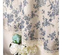 Moslovstar Farmhouse Cotton Linen Tier Curtain 36 Inch Long Elegant Floral Lace Window Treatment Kitchen Bathroom Short Curtain, 1 Panel, Vintage Orchid on Beige