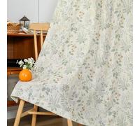 Moslovstar Green Floral Linen Curtains Semi Sheer Farmhouse Window Drapes Living Room Bedroom Back Tab Rod Pocket Curtains 52" W x 96" L, 2 Panels