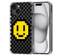 MOSNOVO Case for iPhone 15 Plus, [Buffertech 6.6ft Military-Grade Drop Protection] [Anti Peel Off Tech] Clear TPU Bumper Phone Case Cover Design - Smile Checkered