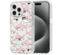 MOSNOVO Case for iPhone 15 Pro Max, [Buffertech 6.6ft Military-Grade Drop Protection] [Anti Peel Off Tech] Clear TPU Bumper Phone Case Cover Design - Pink Sharks